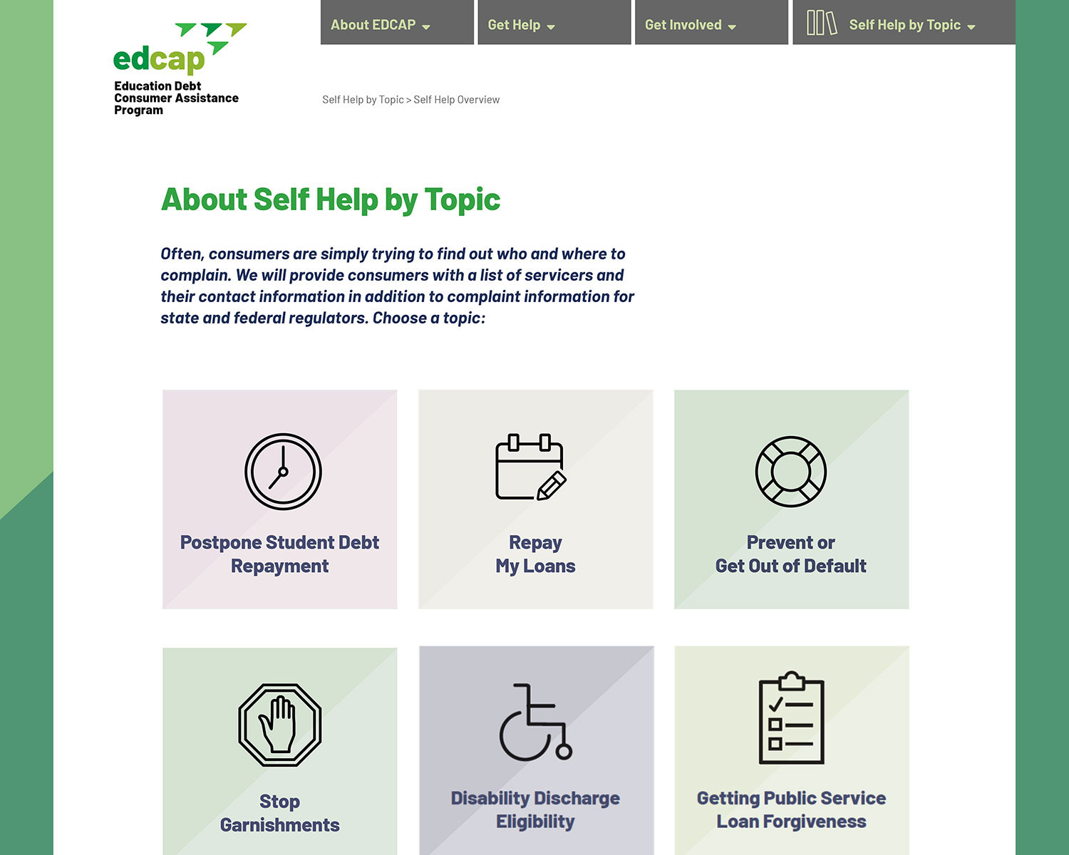 EDCAP Self Help by Topic page