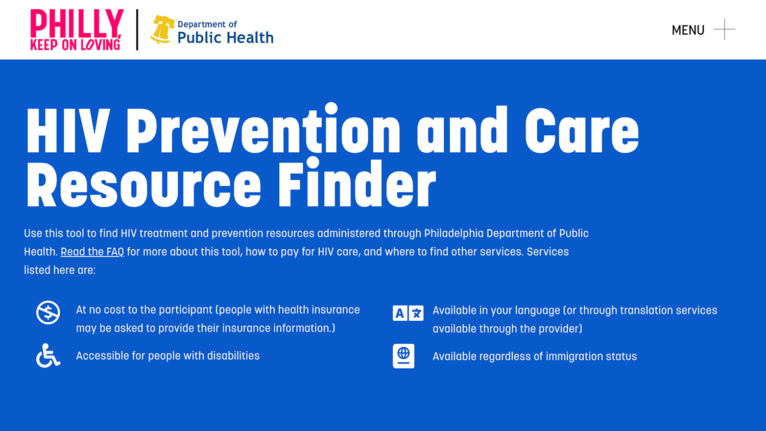 HIV resource finder tool landing page