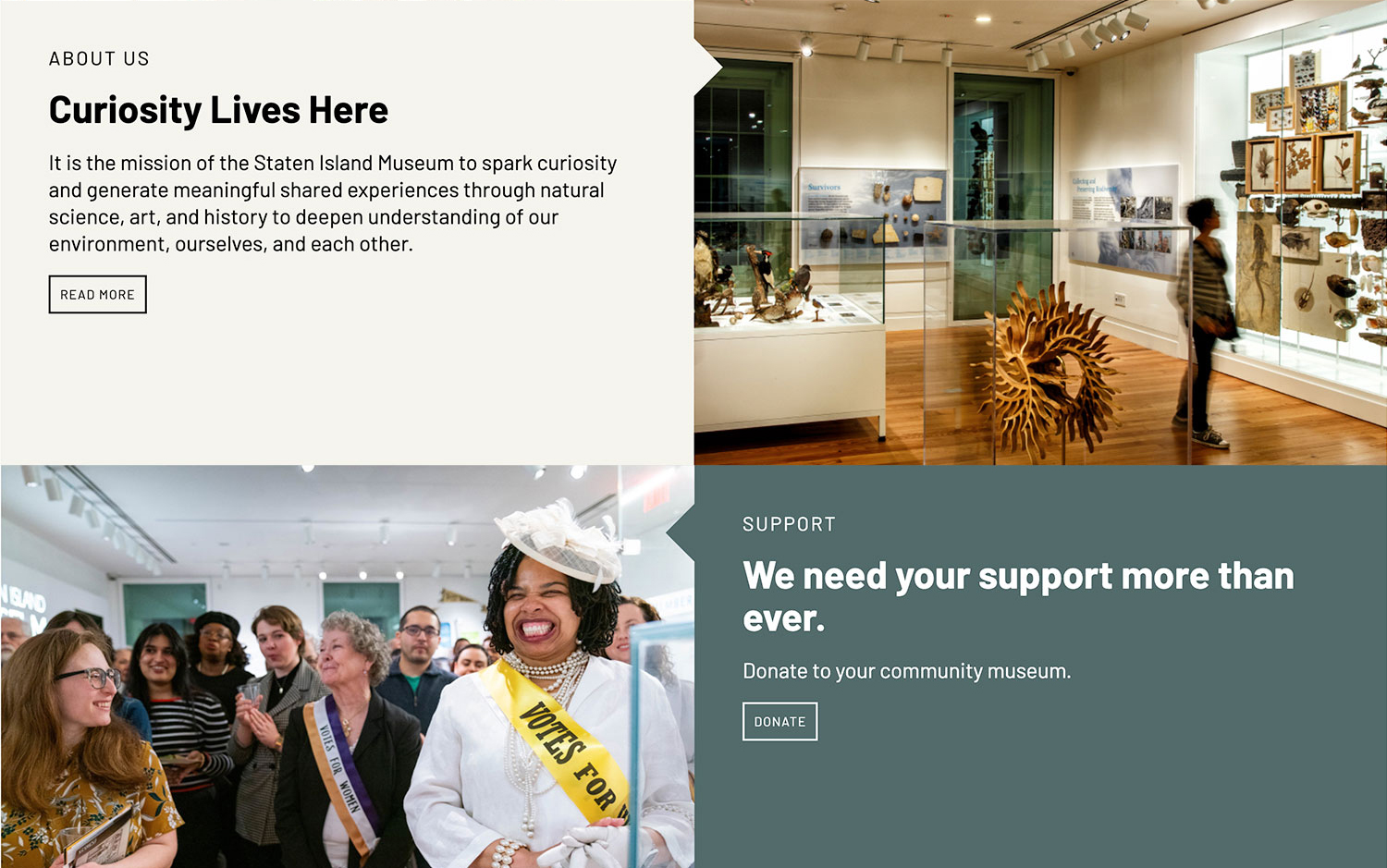 SIM museum home page scrolled to feature blocks