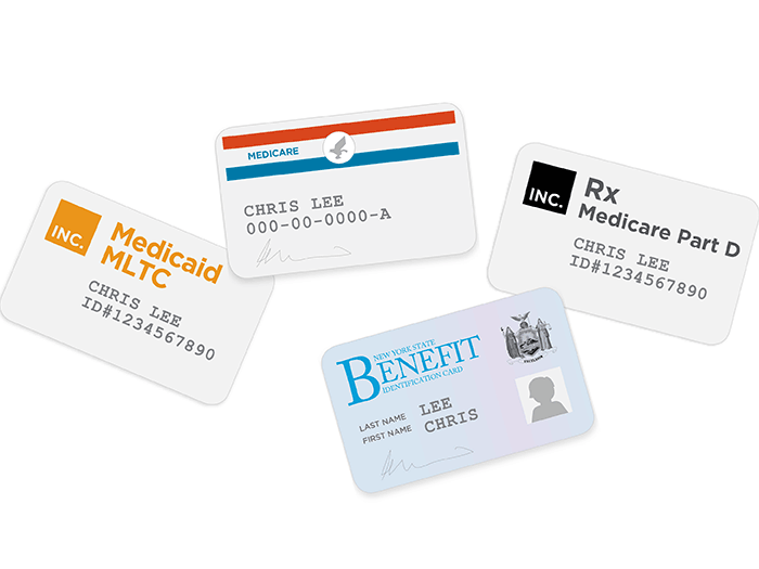 four insurance cards alongside exclamation marks